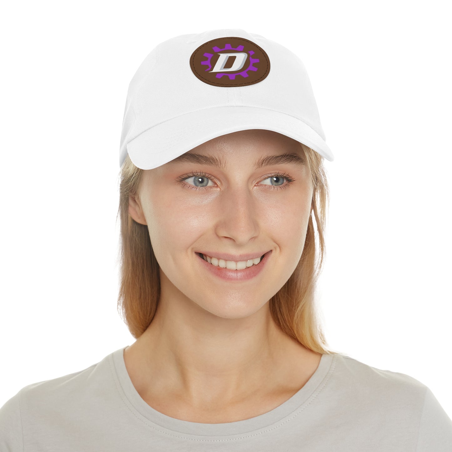 Leather Patch  — Purple Gear “D” Logo Cap